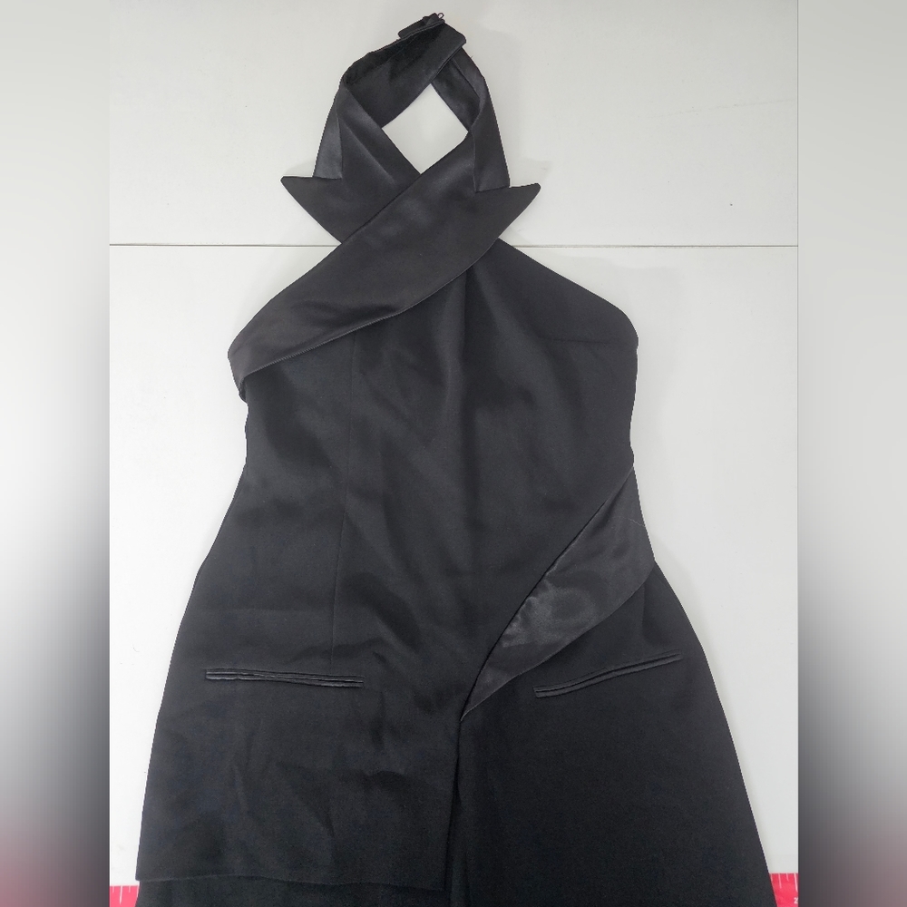 Zara Black Asymmetrical Halter Dress with Lace Inset - Picture 4 of 9